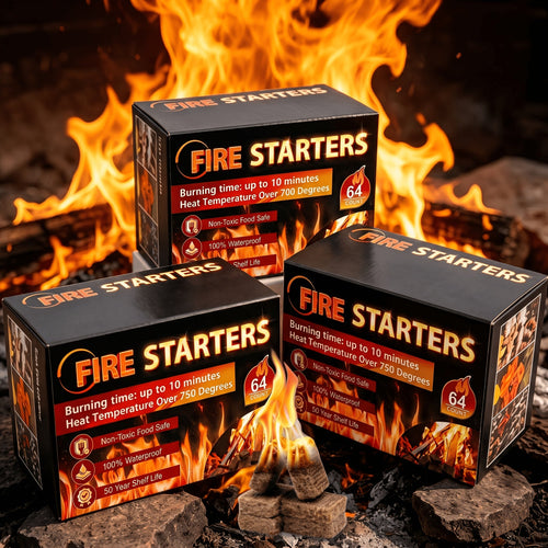 Fire Starter Squares – Waterproof Odorless Charcoal Firestarter Cubes for Campfire, BBQ, Grill, Fireplace & Wood Stove, No Kindling Needed, 32/64/128/192 Piece Packs