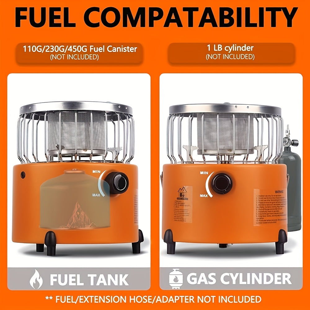 9000 BTU 2-in-1 Propane Camping Stove & Heater with Gas Hose & MAPP Converter – Adjustable Flame Portable Indoor Outdoor Gas Burner, Stainless Steel, 10.7x7 Inch Compact Design for Camping Cooking & Emergency Use