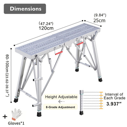 Scaffolding Work Platform 800Lb Heavy Duty Adjustable Height 31.5–49" – Folding Portable Step Ladder with Anti-Slip Feet & Safety Lock for Painting, Drywall, RV Cleaning, Car Washing & Home Decorating