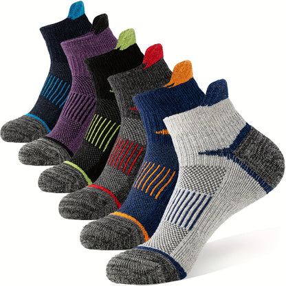 6 Pairs Merino Wool Hiking Socks for Men & Women, Cushioned Ankle Running Work Socks with Compression Support, Sweat-Absorbing Breathable Low Cut Invisible Design – Great Gift Idea
