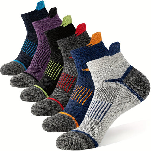 6 Pairs Merino Wool Hiking Socks for Men & Women, Cushioned Ankle Running Work Socks with Compression Support, Sweat-Absorbing Breathable Low Cut Invisible Design – Great Gift Idea