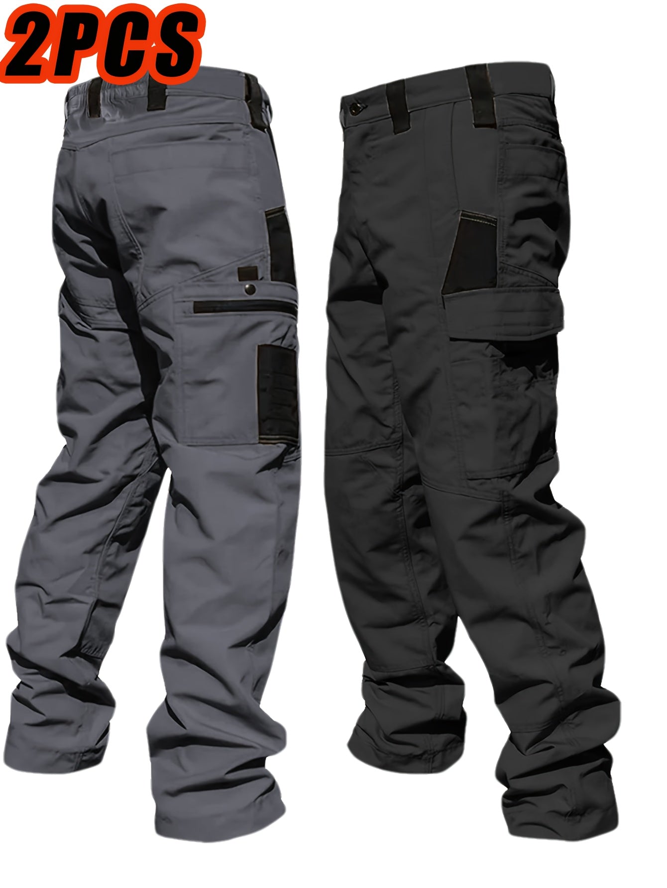 Men's Tactical Cargo Pants 2-Pack Ripstop Multi-Pocket Outdoor Work Pants for Camping Hiking Hunting Fishing Straight Leg Belt Loops S-XXXL