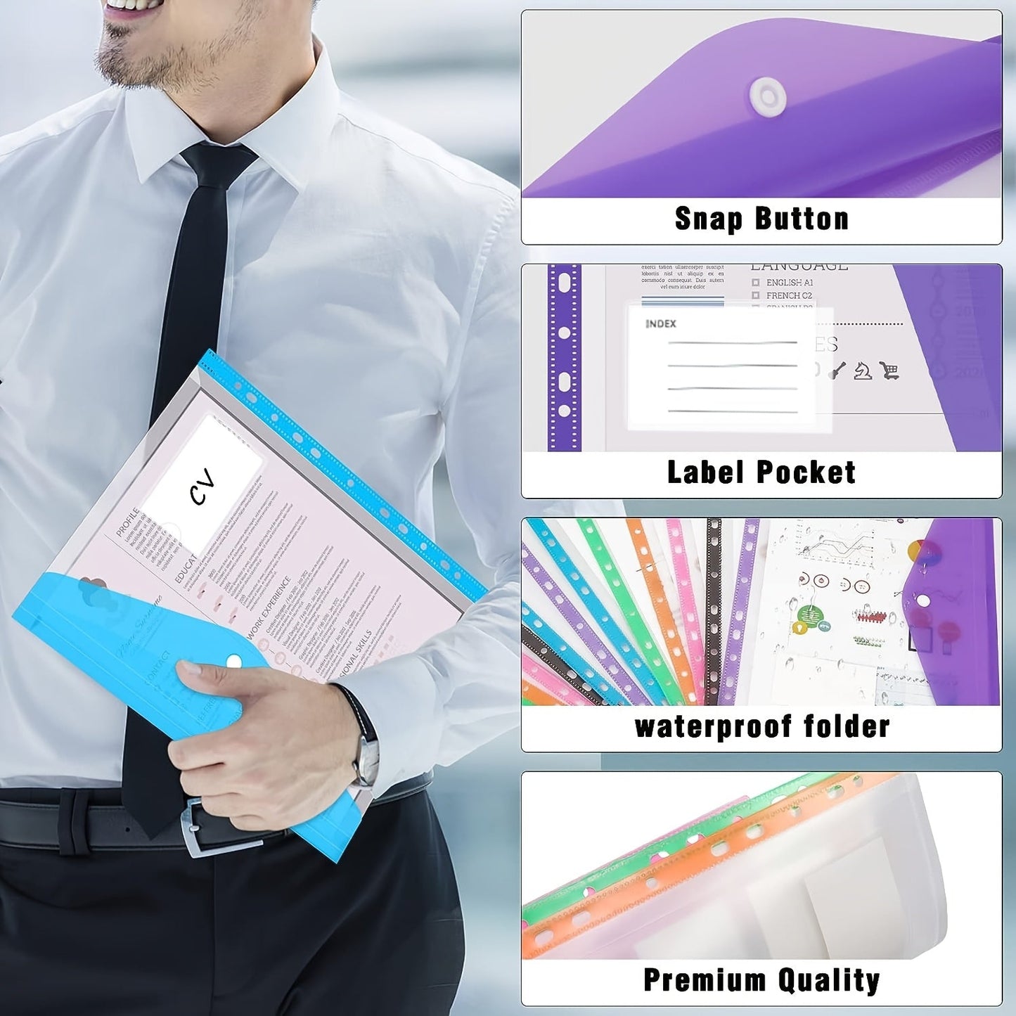 6-Pack A4 Expansion Accordion Folder with Button Binder Pocket – Heavy-Duty PP Plastic File Organizer in Bright Colors for School, Office & Home Document Storage