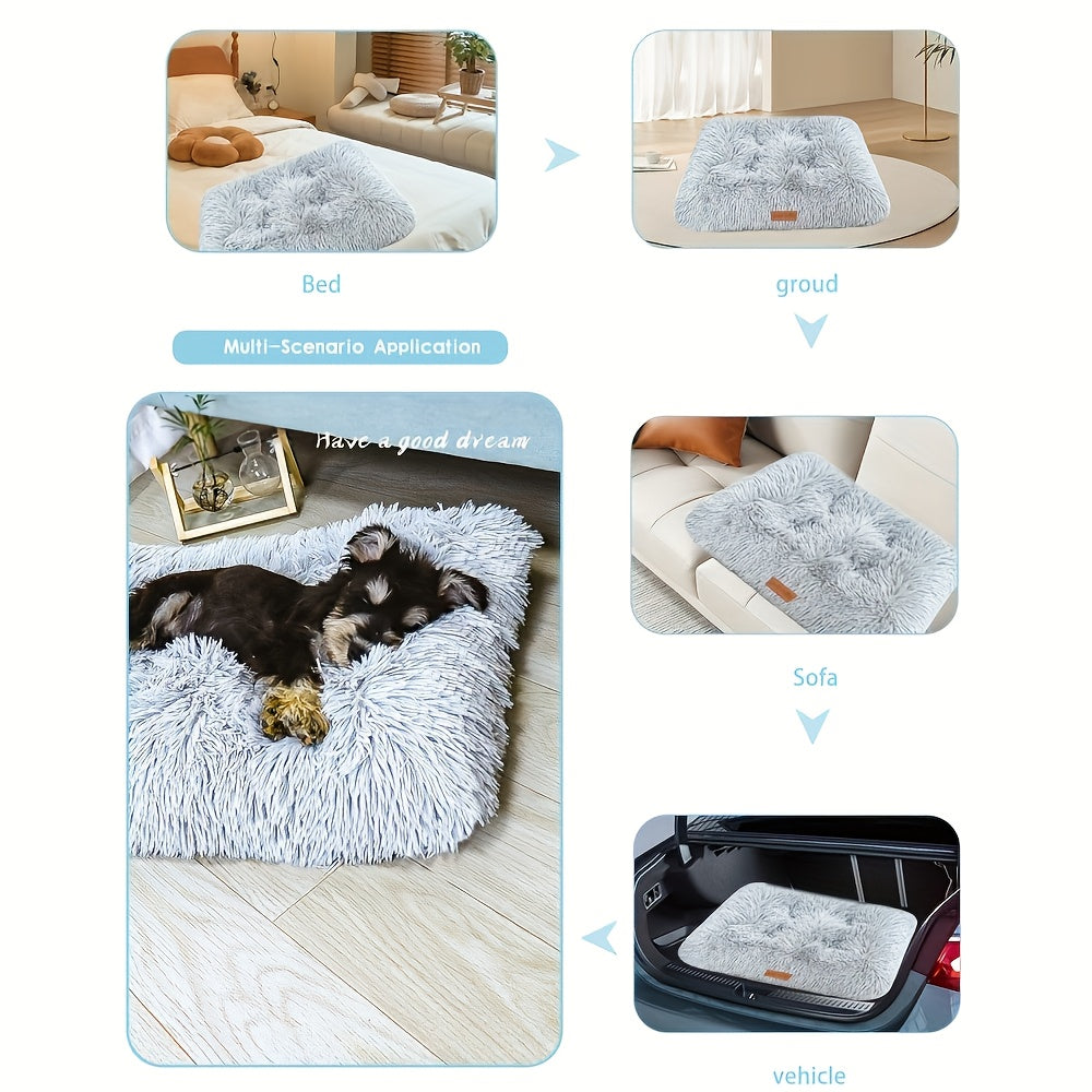 Extra Large Plush Dog Bed & Cat Pad – Thick Warm Polyester Fiber Pet Cushion with Removable Washable Cover, Comfortable Calming Pet Furniture for All Dog Breeds & Cats, Durable Pet Bedding