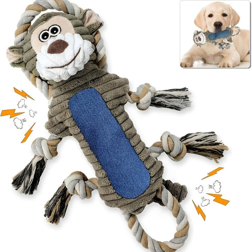 Interactive Squeaky Monkey Dog Toy with Pull Rope Soft Plush Chew Tug Toy for Large and Small Dogs Anxiety Relief Built-In Squeaker and Whistle Best Gift for Dog Owners