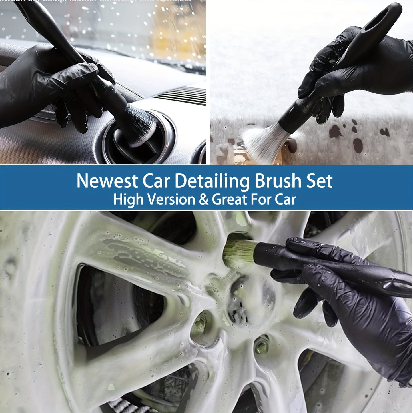 26PCS Car Detailing Brush Set Complete Car Cleaning Kit with Drill Brushes Wash Mitt Tire Brush Window Squeegee Cleaning Gel Spray Bottle for Interior Exterior Wheels Windshield Professional Auto Care
