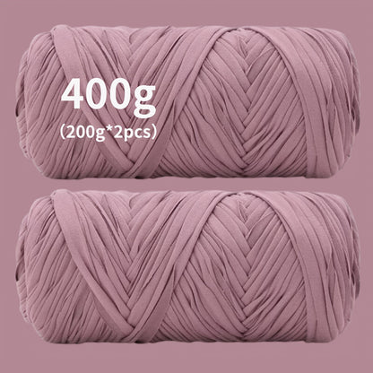 T-Shirt Fabric Yarn 400g (2 x 200g) Chunky Cotton Blend in 49 Colors – Soft Thick Yarn for Crochet Baskets, Bags, Rugs, Macrame & Knitting Projects – Beginner-Friendly Craft Yarn