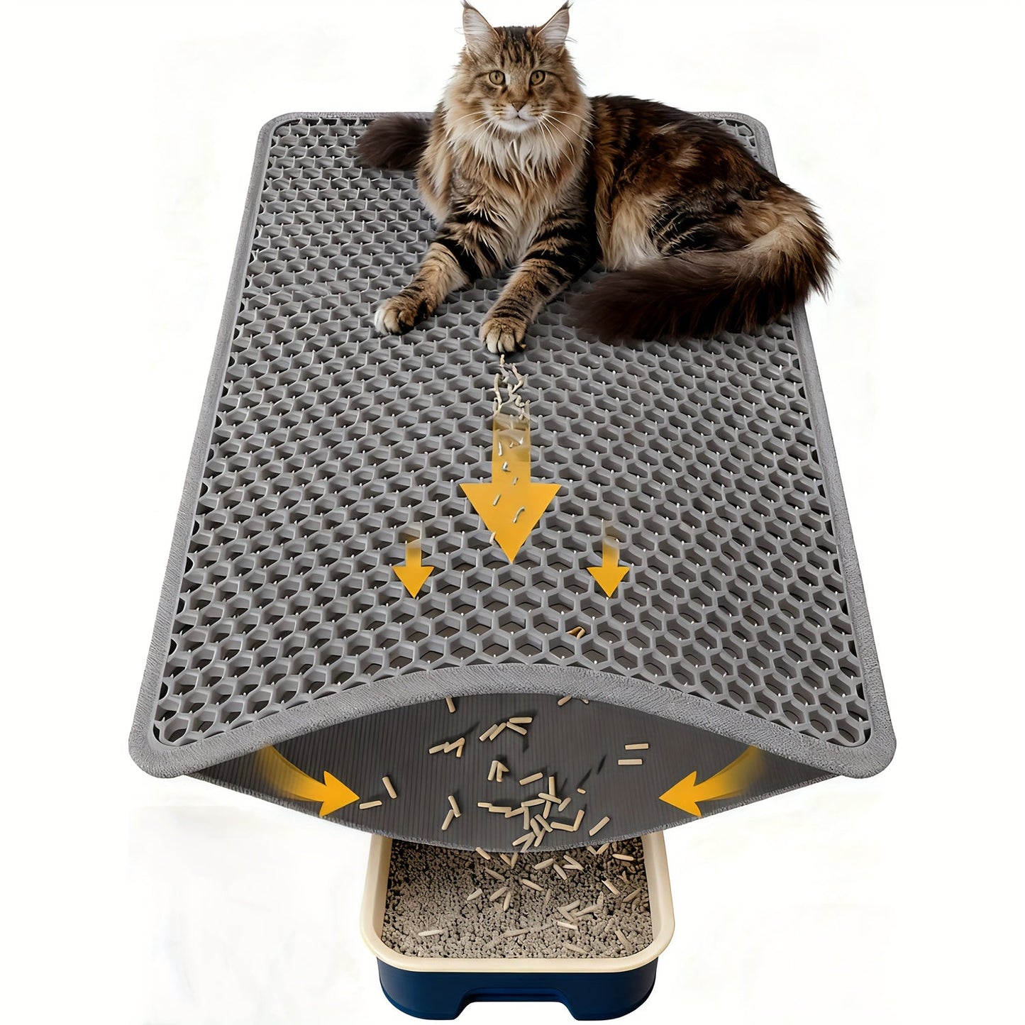 Cat Litter Mat Extra Large 27.6"×47.2" Honeycomb Double Layer Anti-Tracking, EVA Non-Slip Waterproof Litter Trapper for Multi-Cat Households, Easy to Clean, Fits Large Litter Boxes