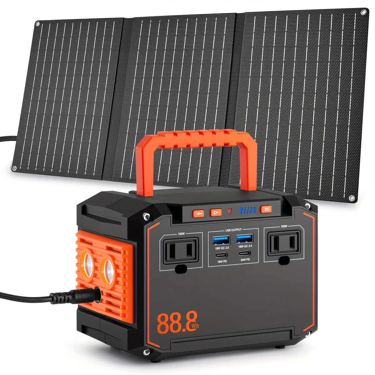 88.8Wh Portable Solar Generator Power Station with 30W Solar Panel – 24000mAh AC/DC/USB-C Backup Battery for Camping, Emergency, CPAP, Fans, Laptops & Outdoor Home Use – Solar Panel Optional