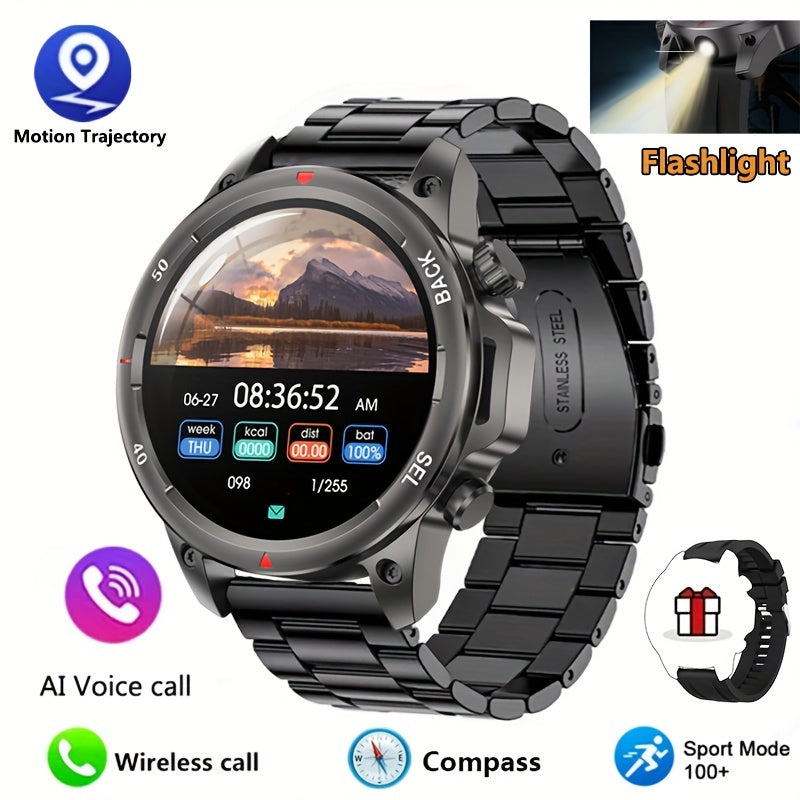 GPS Smartwatch for Men – 360×360 HD Screen, AI Voice, Wireless Calling, NFC, Compass, LED Lighting, Motion Trajectory, Outdoor Sport Fitness Tracker, Father's Day Gift