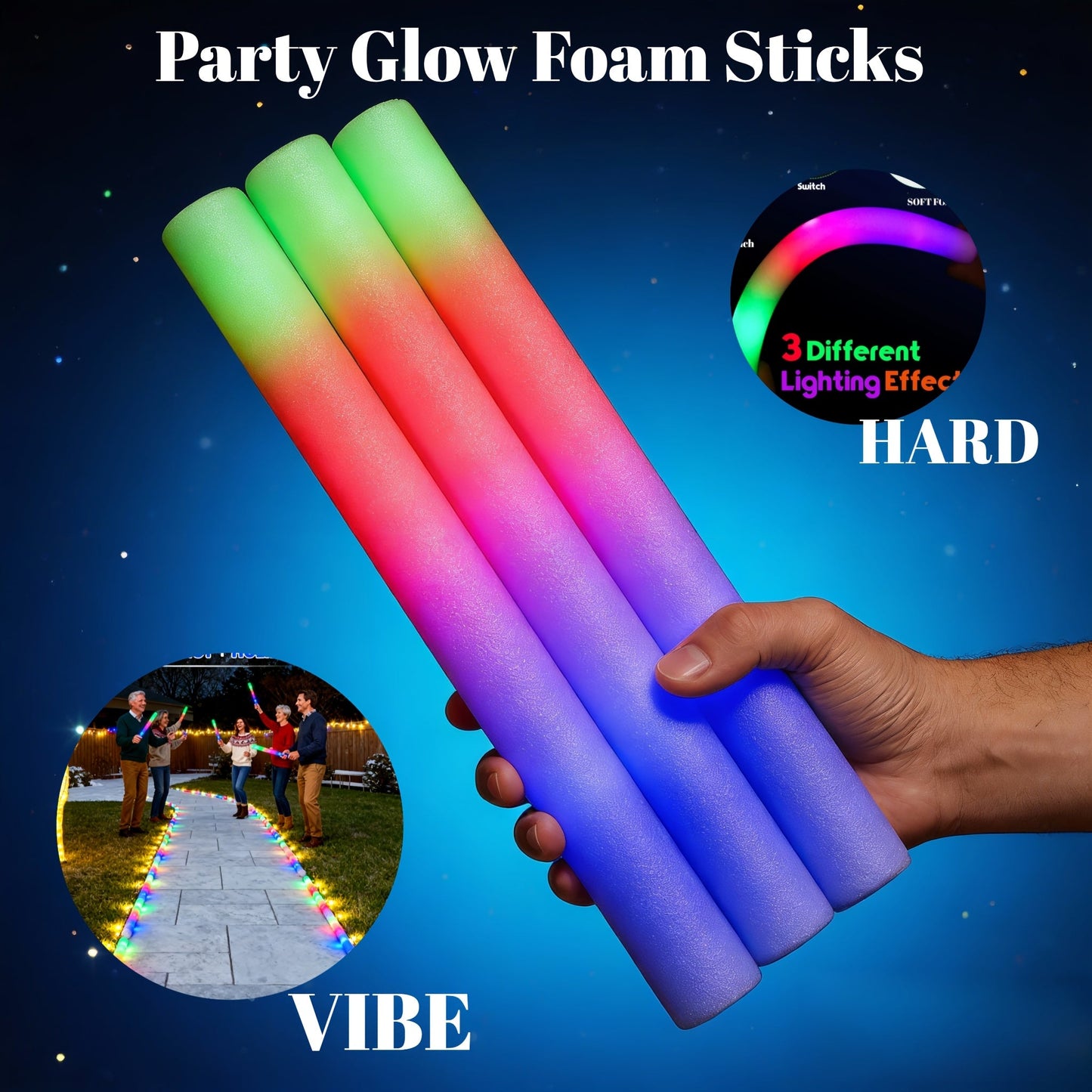 50pcs LED Foam Glow Sticks with 3 Flicker Modes – Colorful Bulk Glow Sticks for Parties, Weddings, Birthdays, Concerts, Christmas & New Year Celebrations