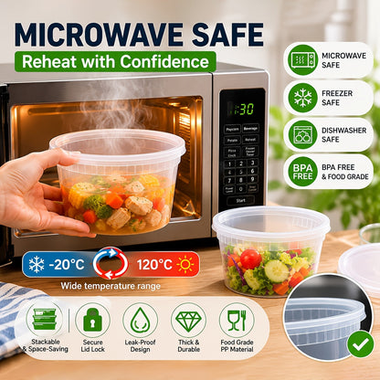 Deli Containers with Lids 48-Pack 16oz BPA-Free Leakproof Stackable, Microwave Dishwasher & Freezer Safe Meal Prep Containers, Sealed Fresh Takeout Packaging Kit for Food Storage & Portion Control