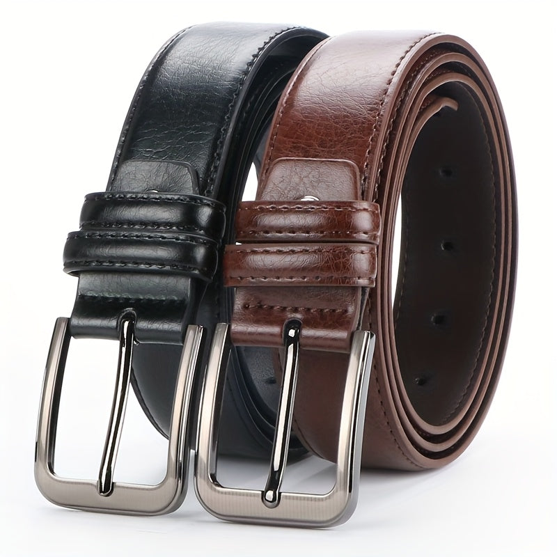 2-Pack Men's Genuine Leather Belt Set with Automatic Ratchet Buckle – Adjustable Fit 32"-44", Black & Brown, Business & Casual Dress Belt for Men