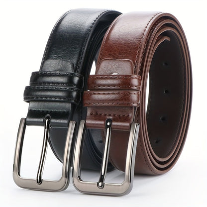2-Pack Men's Genuine Leather Belt Set with Automatic Ratchet Buckle – Adjustable Fit 32"-44", Black & Brown, Business & Casual Dress Belt for Men
