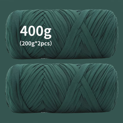 T-Shirt Fabric Yarn 400g (2 x 200g) Chunky Cotton Blend in 49 Colors – Soft Thick Yarn for Crochet Baskets, Bags, Rugs, Macrame & Knitting Projects – Beginner-Friendly Craft Yarn