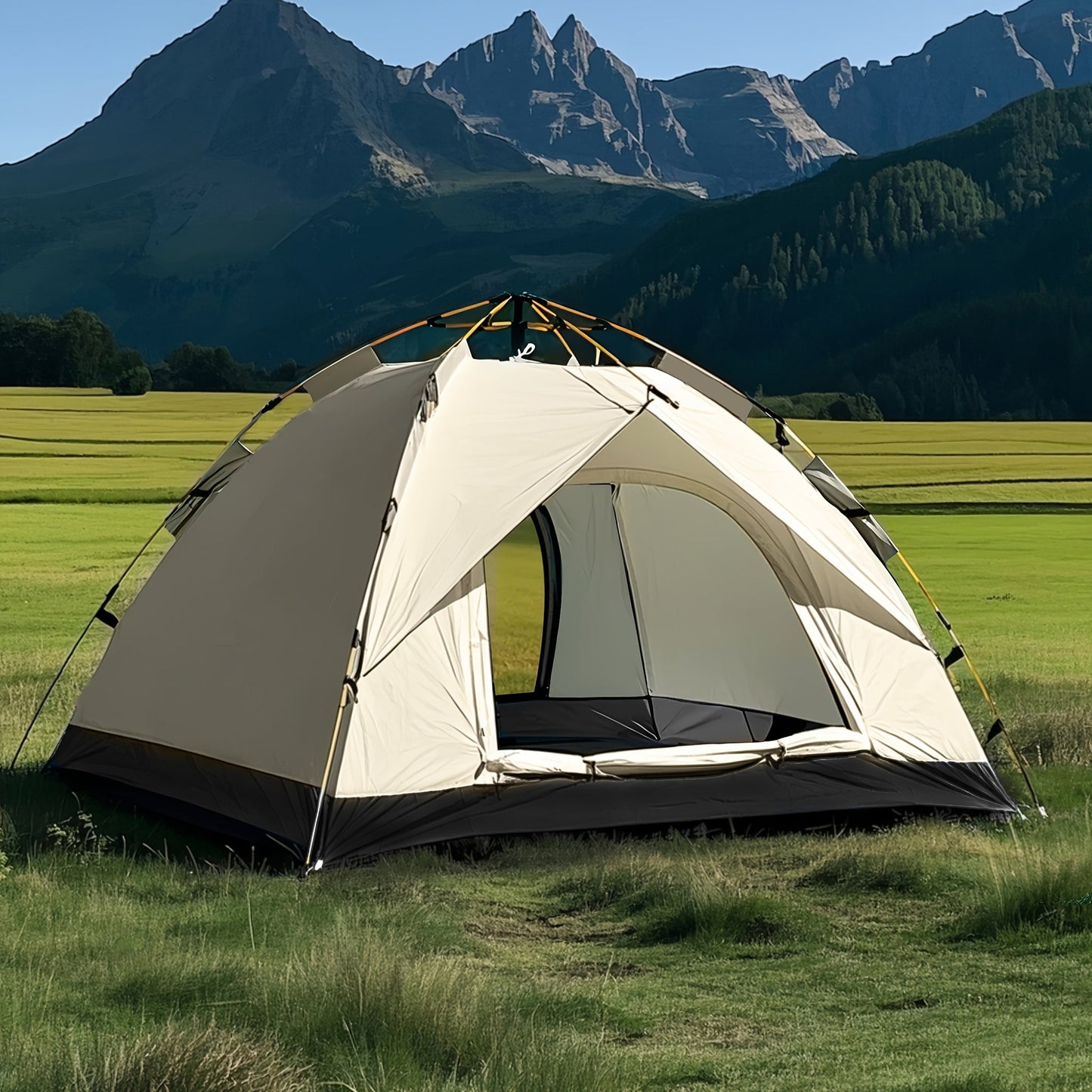 Pop Up Camping Tent Automatic Quick Open Waterproof Sunproof 2-3 Person Portable Outdoor Beach Tent for Hiking Picnic Music Festival Independence Day – All-Season Square Camp Tent with 2 Doors (Moonlight White)
