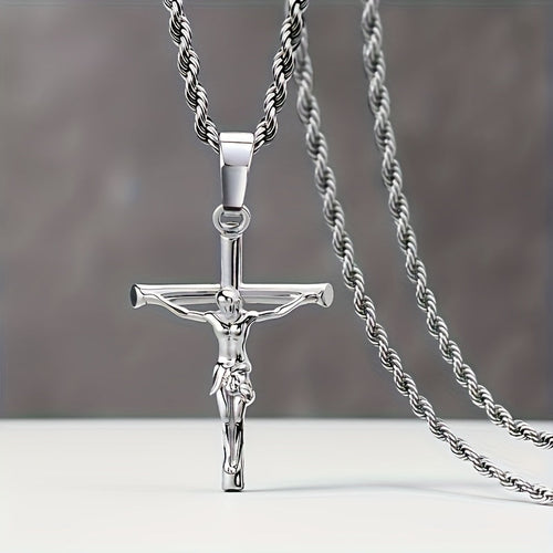 Stainless Steel Cross Necklace for Men & Women – Dainty Unisex Religious Pendant Necklace, Lightweight 0.25oz Exquisite Craftsmanship, Perfect Gift for Christmas, Birthday & Confirmation, 55cm / 22in