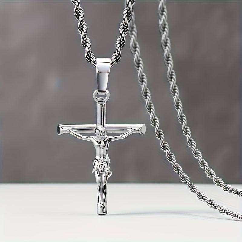 Stainless Steel Cross Necklace for Men & Women – Dainty Unisex Religious Pendant Necklace, Lightweight 0.25oz Exquisite Craftsmanship, Perfect Gift for Christmas, Birthday & Confirmation, 55cm / 22in