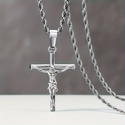 Stainless Steel Cross Necklace for Men & Women – Dainty Unisex Religious Pendant Necklace, Lightweight 0.25oz Exquisite Craftsmanship, Perfect Gift for Christmas, Birthday & Confirmation, 55cm / 22in