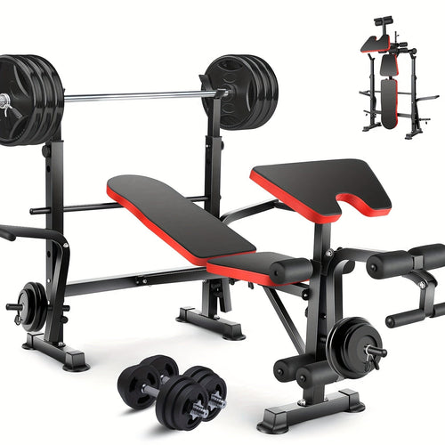 Adjustable Foldable Weight Bench Set with Squat Rack, Leg Developer & Preacher Curl Pad – All-in-One Home Gym Bench Press for Full Body Strength Training, Up to 1200 LBS