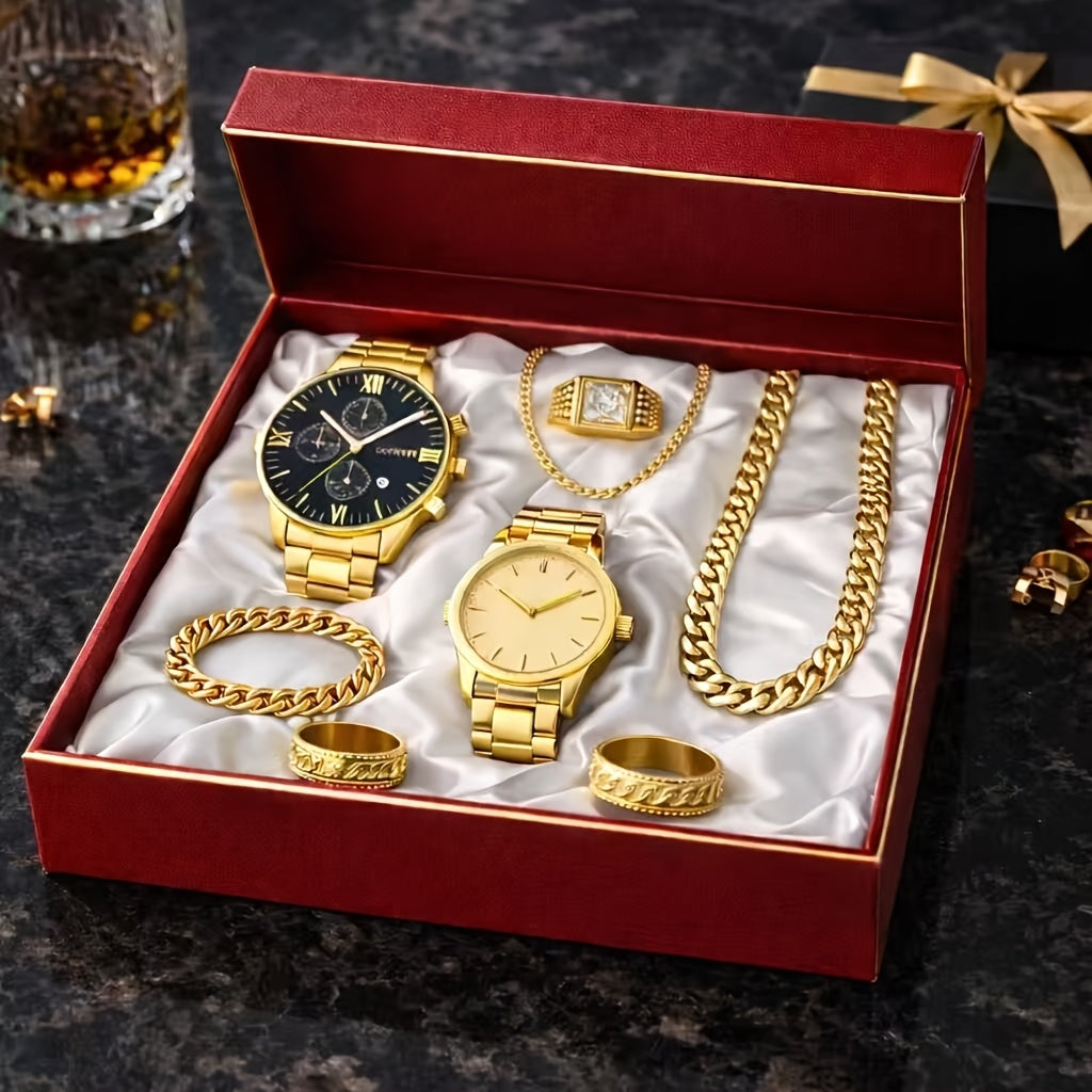 Men's Luxury Mechanical Watch & Jewelry Gift Set 4pcs – Vintage Electroplated Alloy Bracelet, Necklace & Ring, Elegant Business Casual Accessory Set for Christmas, Valentine's Day & Holiday Gifts