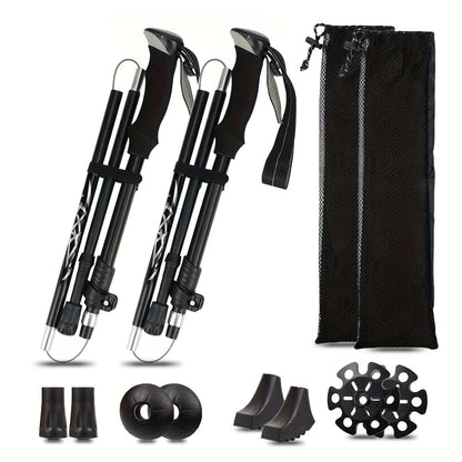 Folding Trekking Poles 2 Pack Ultra-Light 7075 Aluminum Alloy Collapsible Hiking Walking Sticks with Anti-Slip Ergonomic Grip Wrist Straps Adjustable Height for Men Women Backpacking Trail