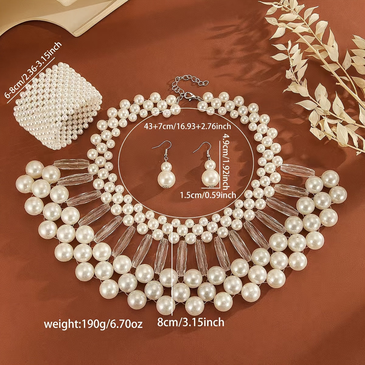 Bohemian Faux Pearl Tassel Necklace and Earrings Set Multi-Layered Handmade Bridal Jewelry Beaded Elegant Wedding Accessories Gift for Her