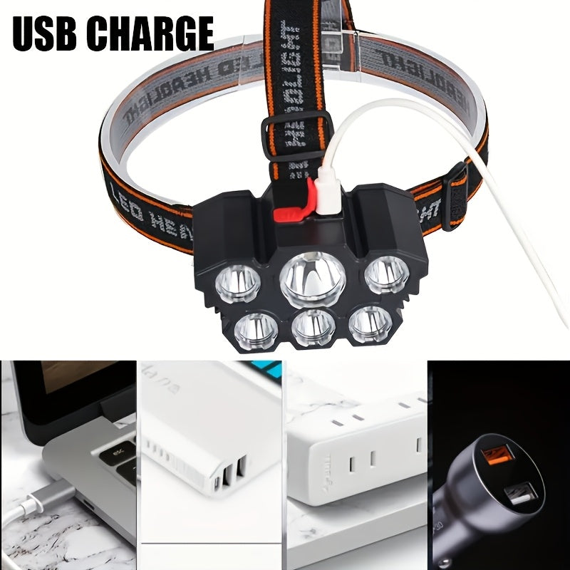 LED Rechargeable Headlamp 2-Pack – 5 LED USB Charging 4-Mode IP65 Waterproof Head Mounted Flashlight for Camping Hiking Hunting Fishing Running Outdoor Sports Men Women
