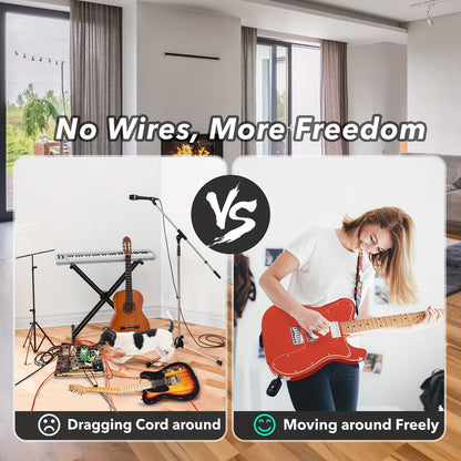 A8 Wireless Guitar System with Built-In Rechargeable Transmitter & Receiver – Stereo Audio, USB Charging, Compatible with Electric Guitar, Bass & Violin, Works with Amplifiers