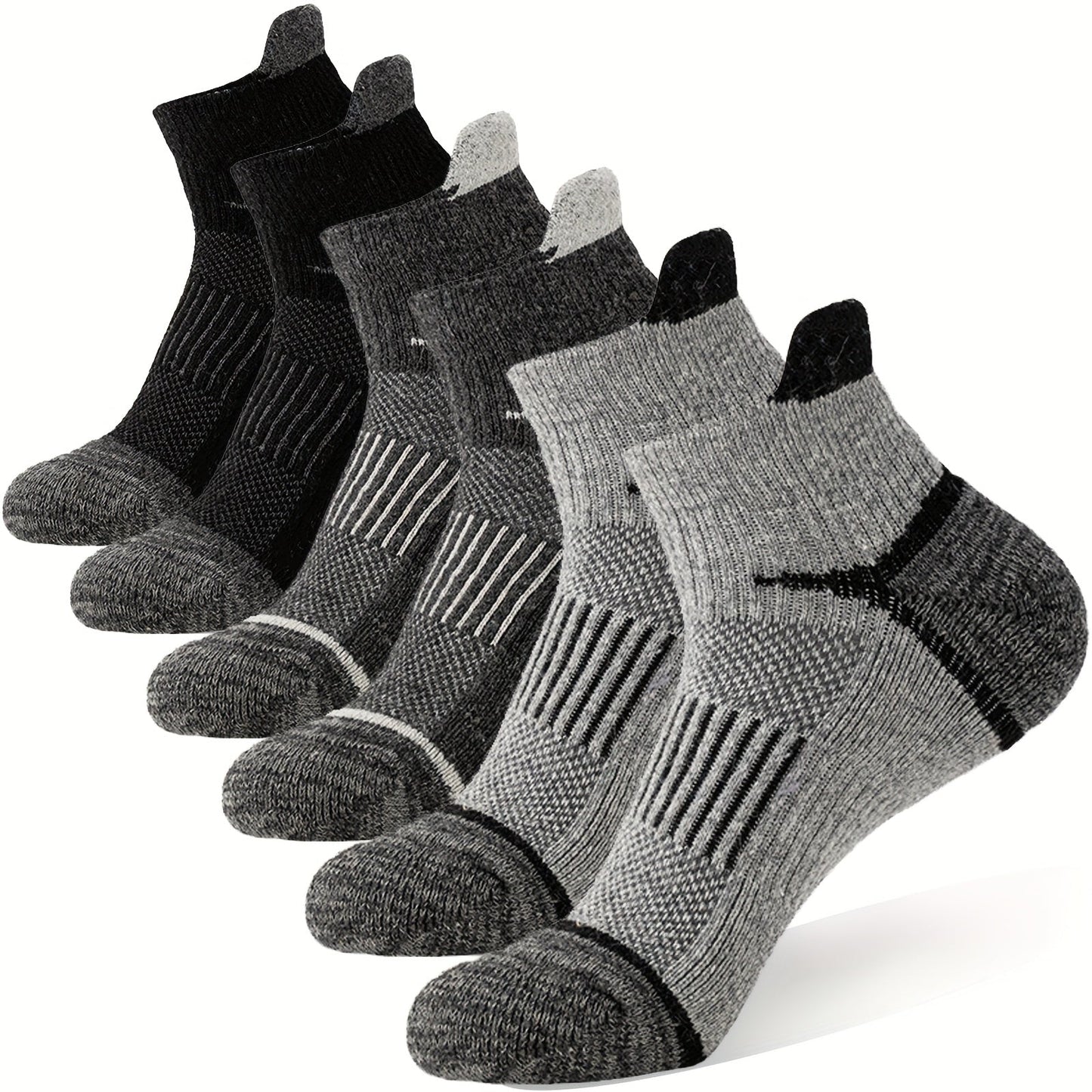 6 Pairs Merino Wool Hiking Socks for Men & Women, Cushioned Ankle Running Work Socks with Compression Support, Sweat-Absorbing Breathable Low Cut Invisible Design – Great Gift Idea
