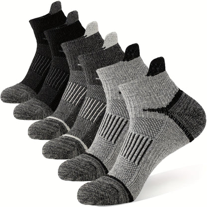 6 Pairs Merino Wool Hiking Socks for Men & Women, Cushioned Ankle Running Work Socks with Compression Support, Sweat-Absorbing Breathable Low Cut Invisible Design – Great Gift Idea