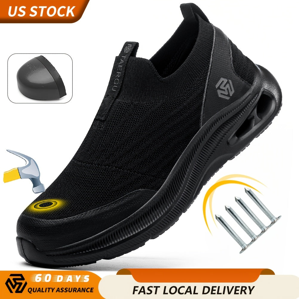 Steel Toe Work Shoes for Men Slip-On Lightweight Safety Sneakers Puncture-Resistant Non-Slip Loafers Black Grey Blue Sizes US 5.5-14