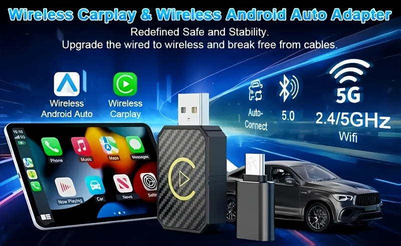 Mini Wireless CarPlay Adapter 2025 Upgraded – Plug & Play Wired to Wireless CarPlay Dongle for Apple iPhone & Android, Low Latency, Fast Stable Connection, No Battery Required, USB Set Included