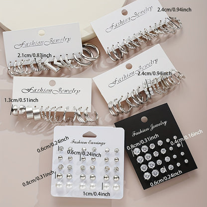 102-Piece Women's Earring Set – Geometric Rhinestone & Twisted Love Loop Styles, Hypoallergenic Stainless Steel Posts, Light Luxury Gift for Daily Wear, Parties & Vacation
