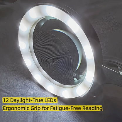 10X Magnifying Glass with 12 LED Lights – Handheld Large Illuminated Magnifier for Seniors Reading, Coins, Stamps, Jewelry & Repair, Bright LED Lighted Magnifying Glass – Black