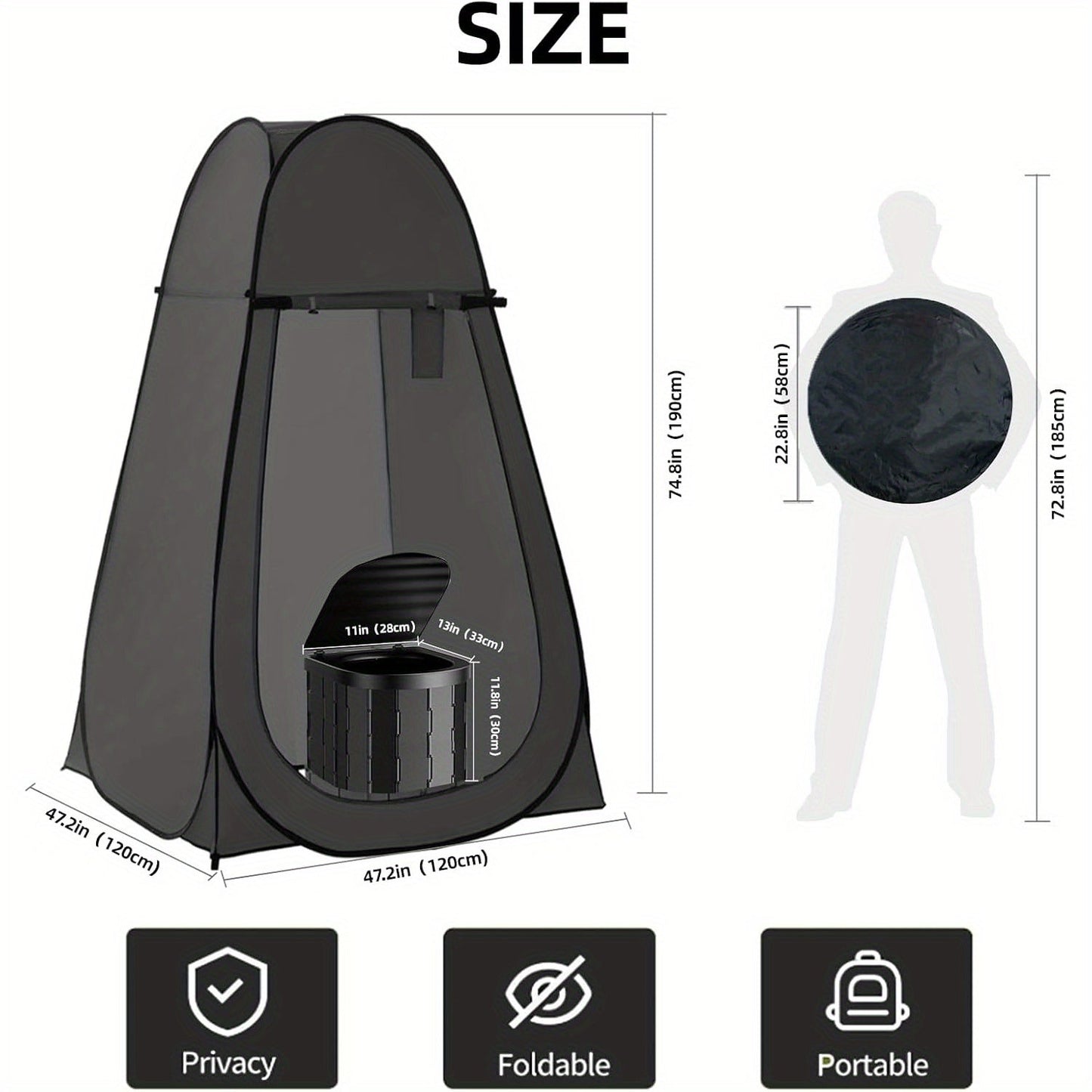 Portable Camping Toilet & Privacy Tent – Pop Up Potty Tent for Adults with 12 Toilet Bags, Ground Stakes, Windproof Ropes & Moisture Mat, Foldable Outdoor Toilet for Camping Travel Hiking