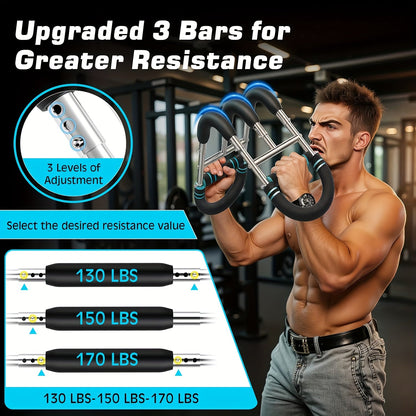 Arm Strength Trainer Chest Expander 3-Bar 3-Level Adjustable Resistance Tubes Portable Detachable Forearm Strengthener Home Gym Workout Device for Muscle Building Upper Body Training