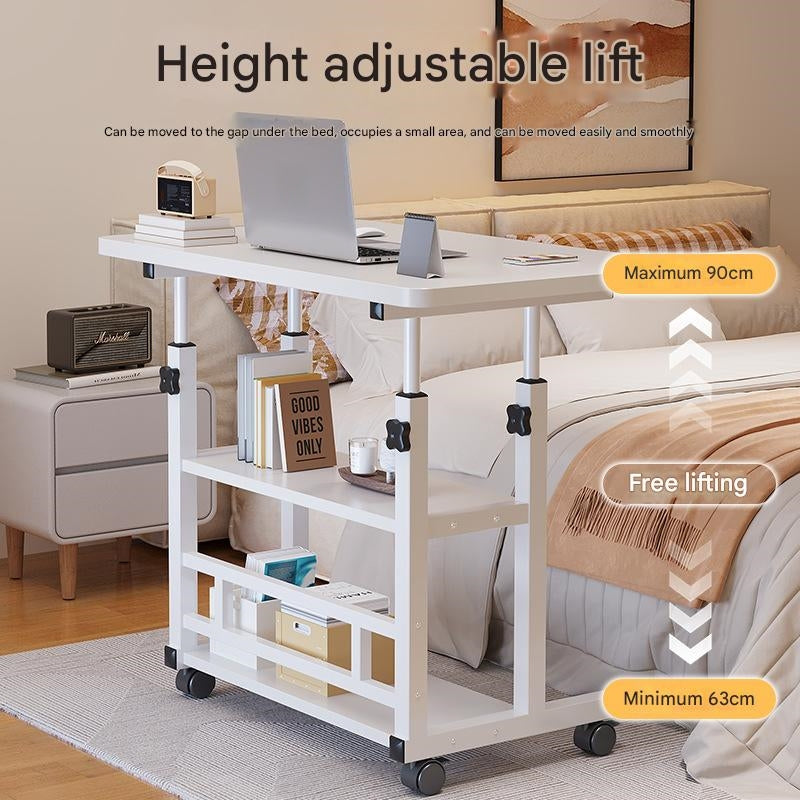 Portable Mobile Desk with Wheels & Adjustable Height Lift Table – Small Computer Study Desk for Bedside Sofa Crafts Home Office in Black or White