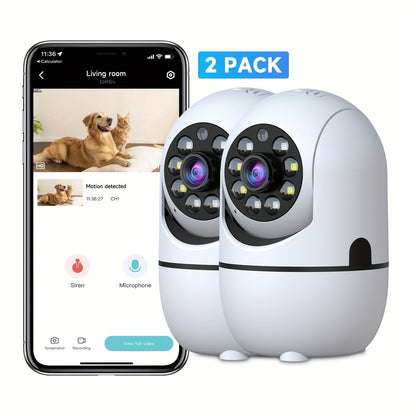2-Pack Indoor Security Camera 355° Rotation – 2.4G/5G WiFi, Motion Detection, Full-Color Night Vision, Two-Way Audio, Cloud & 256GB TF Card Storage, Alexa Compatible, Baby & Pet Monitor for Home