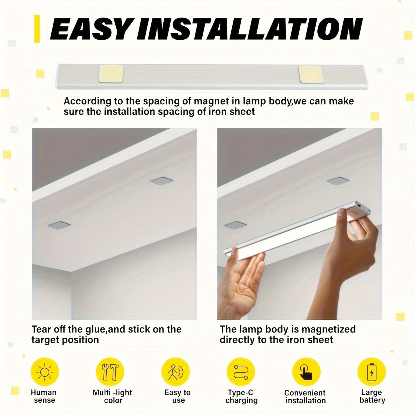 LED Motion Sensor Under Cabinet Light – Wireless USB-C Rechargeable Closet Light, 3 Color Temps & Dimmable, Magnetic Mount, Motion Activated Night Light for Kitchen Cabinet Closet Drawer (1/2/4 Pack)