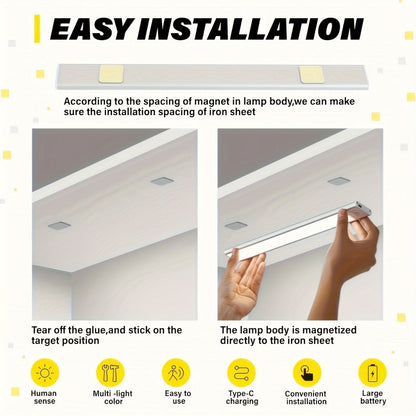 LED Motion Sensor Under Cabinet Light – Wireless USB-C Rechargeable Closet Light, 3 Color Temps & Dimmable, Magnetic Mount, Motion Activated Night Light for Kitchen Cabinet Closet Drawer (1/2/4 Pack)