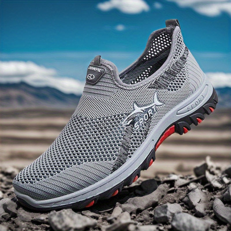 Men's Breathable Mesh Slip-On Sneakers – Lightweight Low-Top Casual Athletic Shoes with Rubber Sole, Round Toe, Monochrome Fabric Upper, Easy Wear Loafer-Style Footwear for Walking, Gym & Everyday Comfort, Spring & Summer