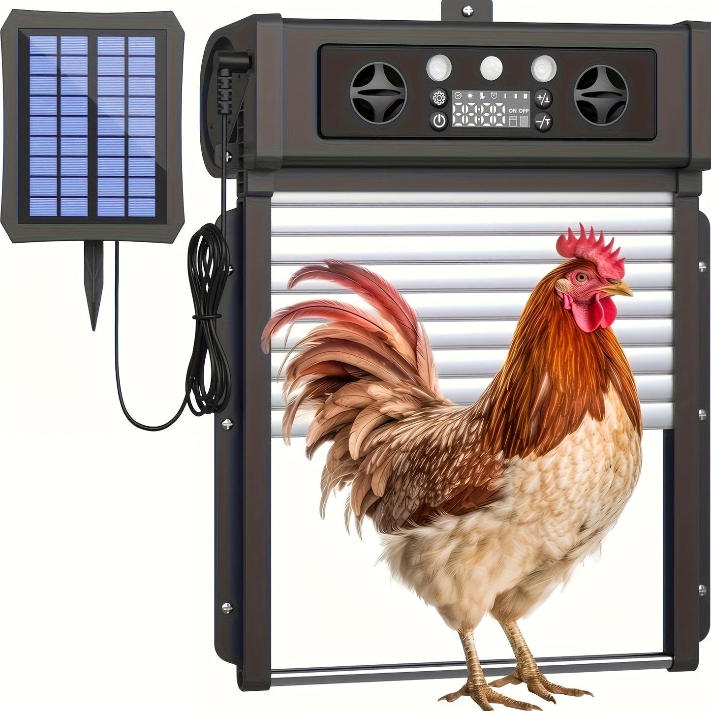 Automatic Chicken Coop Door Solar Powered with Timer & Light Sensor – Aluminum Alloy Anti-Pinch Design with 4000mAh Battery Solar Panel & Remote Control for Poultry Management