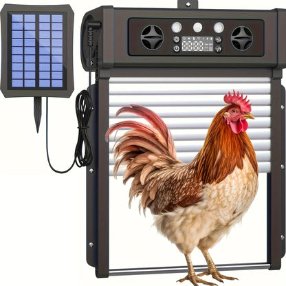 Automatic Chicken Coop Door Solar Powered with Timer & Light Sensor – Aluminum Alloy Anti-Pinch Design with 4000mAh Battery Solar Panel & Remote Control for Poultry Management