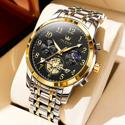 OLEVS Men's Luxury Dress Watch Big Face Luminous Calendar Stainless Steel – Classic Business Wrist Watch for Men, 8 Color Options, Easy-to-Read Dial, Perfect Gift for Him