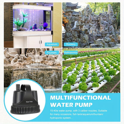 800GPH Submersible Water Pump 40W Fountain Pump with 7Ft Power Cord and Filter Bag for Aquarium Fish Tank Pond Waterfall Hydroponics Water Table Sump Pump