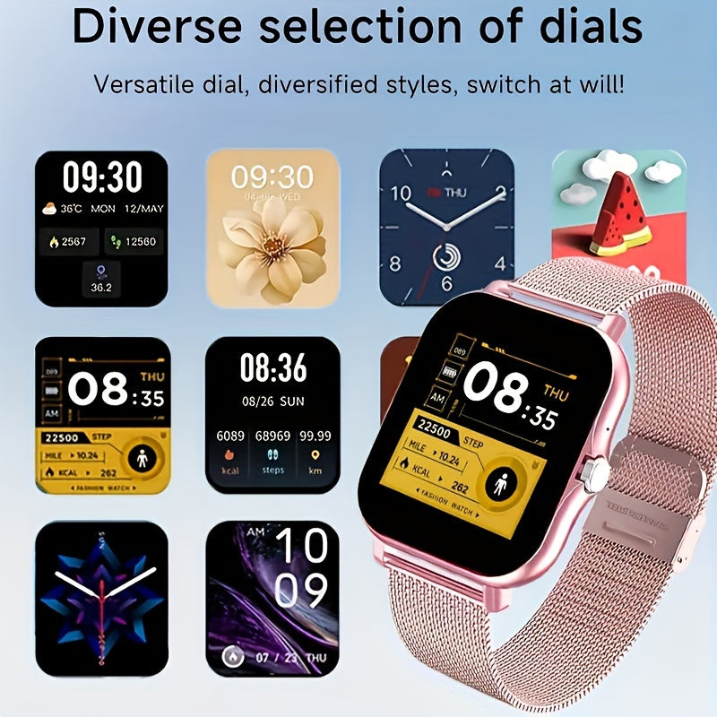 Smartwatch with Wireless Calling Full Touch Screen Fitness Tracker Multiple Sport Modes Music Control Heart Rate Sleep Monitor Compatible iPhone Android Silicone Classic Band Men Women Gift