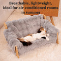 Elevated Pet Sofa Bed Solid Wood Dog Cat Lounge Chair with Bamboo Mat Modern Pet Furniture for Small Medium Dogs Cats Sturdy Stylish Gray White
