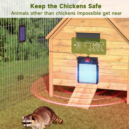 Automatic Chicken Coop Door Solar Powered with Timer & Light Sensor – Aluminum Alloy Anti-Pinch Design with 4000mAh Battery Solar Panel & Remote Control for Poultry Management