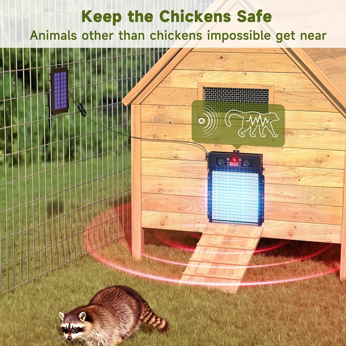 Automatic Chicken Coop Door Solar Powered with Timer & Light Sensor – Aluminum Alloy Anti-Pinch Design with 4000mAh Battery Solar Panel & Remote Control for Poultry Management